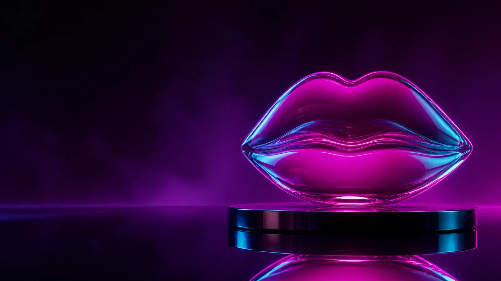 Leuchtende Lippen aus Glas in Magenta und Cyan